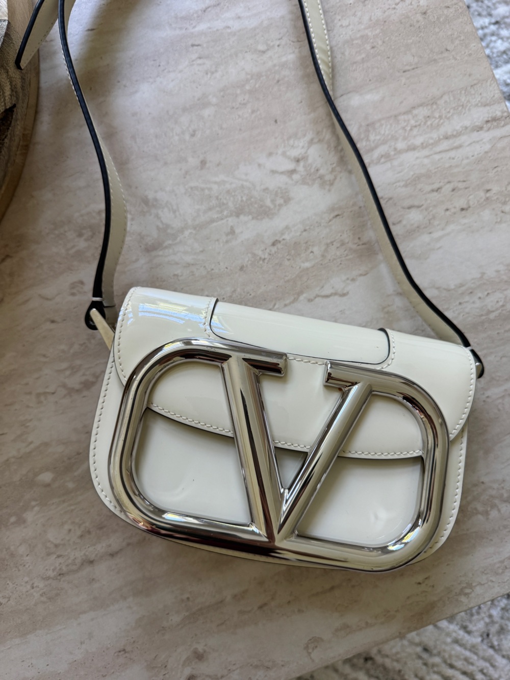 Valentino White Patent Crossbody Bag with Silver Hardware